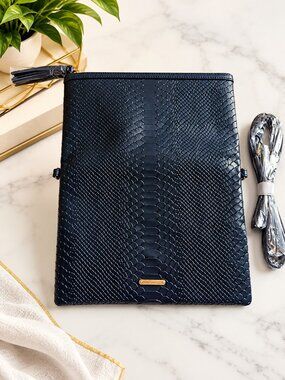 GiGi New York Rachel Convertible Crossbody Clutch Navy Blue Python Leather